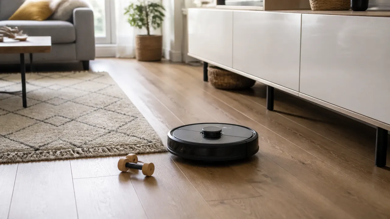 Illustration des contraintes à mesurer : tapis, petits objets et meuble bas